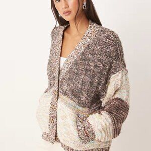 NWT Free People Multicolour Brown/White Confetti Cardigan